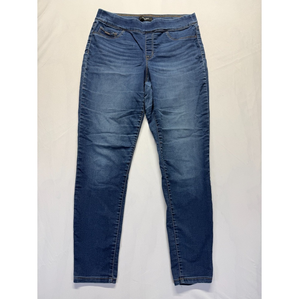 Nine West Jeans Womens 12 Blue Whiskered Denim Logo Stretch Mid Rise Skinny Leg
